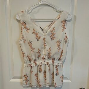 Ann Taylor Floral V-Neck Blouse - Cream and Orange